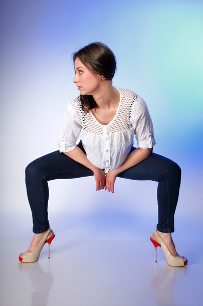 Full body woman in casual clothes relaxed pose - Valokuva, kuva