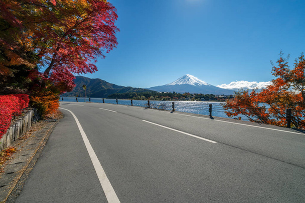 Outono colorido no Monte Fuji, Japão - Lago Kawaguchiko é um dos melhores lugares no Japão para desfrutar do Monte Fuji paisagem de folhas de bordo mudando de cor dando imagem dessas folhas enquadrando Monte Fuji. - Foto, Imagem