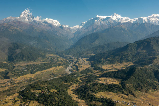 An aerial of remote mountain regions in the country of Nepal. - Photo, Image