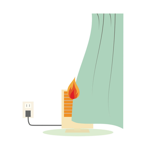 curtain hangs on the stove and it fires - Vector, Image
