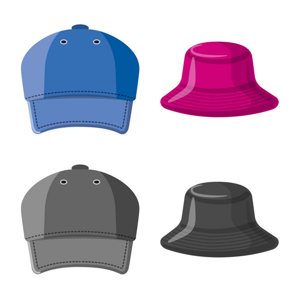 Vector illustration of headwear and cap sign. Set of headwear and accessory stock symbol for web. - Vektori, kuva