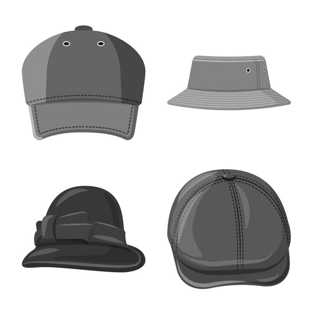Vector design of headwear and cap icon. Collection of headwear and accessory vector icon for stock. - Vector, Image