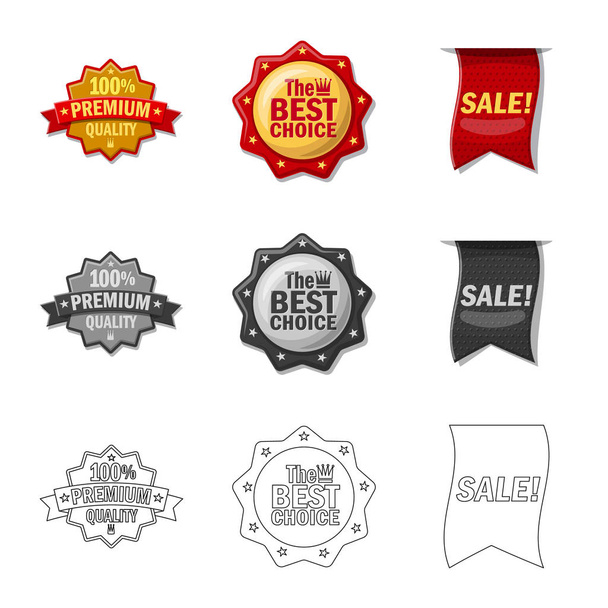 Vector design of emblem and badge sign. Collection of emblem and sticker stock symbol for web. - Vecteur, image