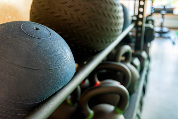 Close up of sport equipment in gym - Photo, Image