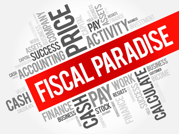Fiscal Paradise Wort Wolke Collage, Business-Konzept Hintergrund - Vektor, Bild