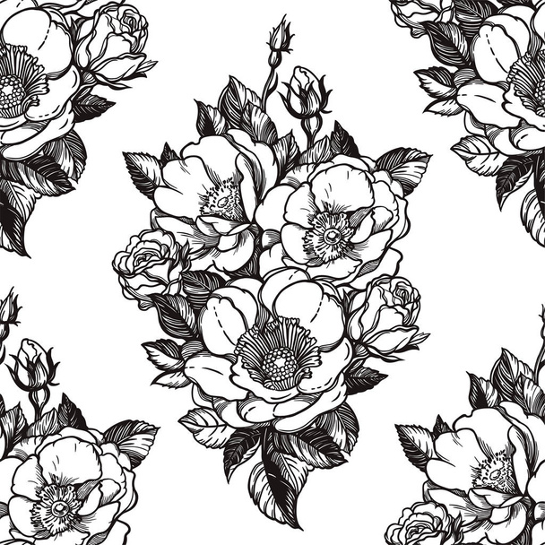 Vector seamless pattern with peony flowers. - Vettoriali, immagini