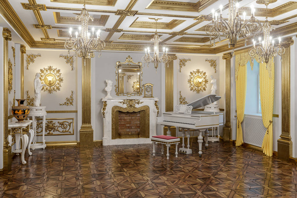 3d rendering of the hall in classical style Cinema 4D Corona renderer - Photo, Image