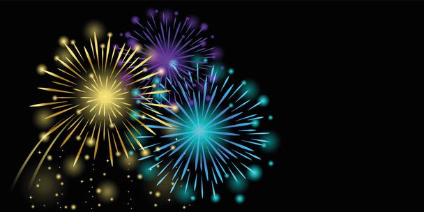 colorful new year fireworks celebration on a black background - Vector, Image