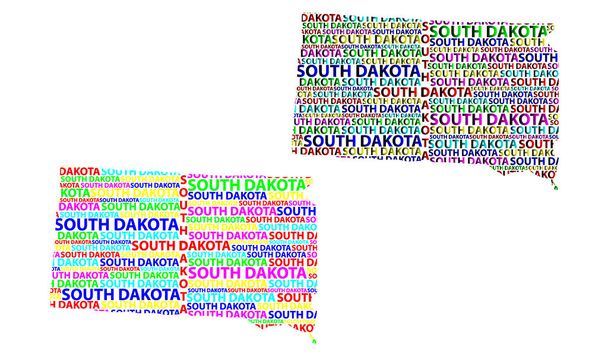 Νότια Ντακότα (Ηνωμένες Πολιτείες) επιστολή κείμενο Χάρτης, Χάρτης Νότια Ντακότα - το σχήμα της Ηπείρου, Χάρτης Νότια Ντακότα - εικονογράφηση διάνυσμα χρώμα σκίτσων - Διάνυσμα, εικόνα