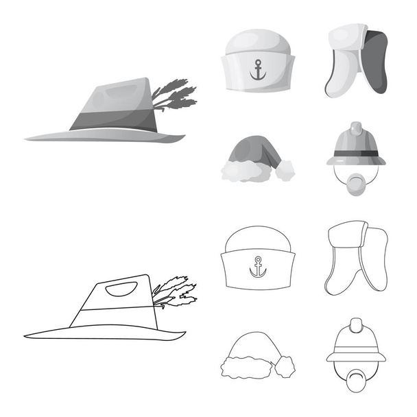 Vector illustration of headwear and cap symbol. Set of headwear and accessory stock symbol for web. - Wektor, obraz
