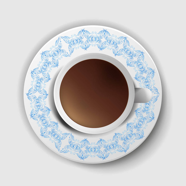 Una taza de café con un platillo decorativo. Vector
 - Vector, Imagen