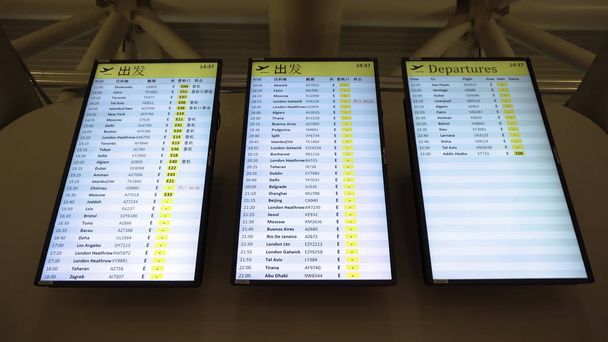Aeropuerto Horarios de salida Pantallas con destinos internacionales
 - Foto, imagen