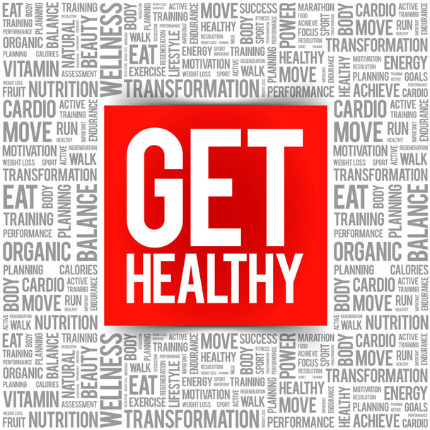 Get Healthy word cloud collage, health concept background - Vector, afbeelding