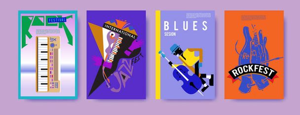 Vector set of music event poster design template. Rock, jazz, blues and hip hop poster design. - Vector, Image