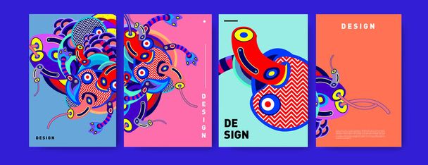 Plantilla de diseño de póster de collage colorido abstracto. ilustración doodle y diseño de cubierta de fluido. Azul, amarillo, rojo, naranja, rosa y verde. Plantilla de cartel de banner vectorial
 - Vector, imagen