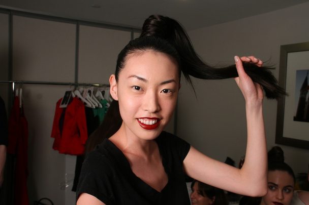 NEW YORK - FEBRUARY 10: A Model posing backstage for Victor de Souza collection at the Strand hotel during Mercedes-Benz Fashion Week on February 10, 2013 in New York City - Photo, Image