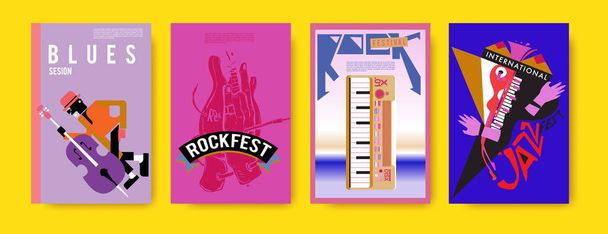 Set vettoriale di poster di eventi musicali modello di design. Design poster rock, jazz, blues e hip hop
. - Vettoriali, immagini
