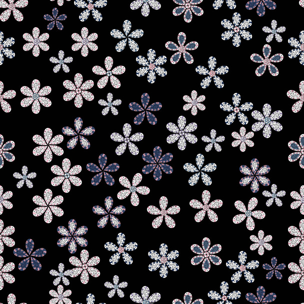 handgezeichnete Blume nahtlose Muster (Fliese). farbenfrohe nahtlose Muster mit niedlichen Blumen, Paisley, schwarz, weiß und neutralen Farben. Aquarell nahtlose Muster für Textilien. - Vektor, Bild