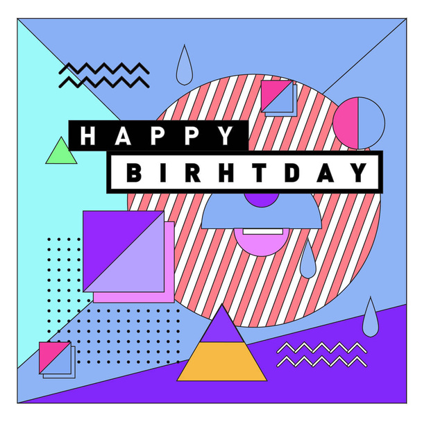 Joyeux anniversaire design vectoriel de style Memphis pour cartes de vœux et affiche avec motif abstrait coloré et rétro. Modèle de conception pour la célébration d'anniversaire
 - Vecteur, image