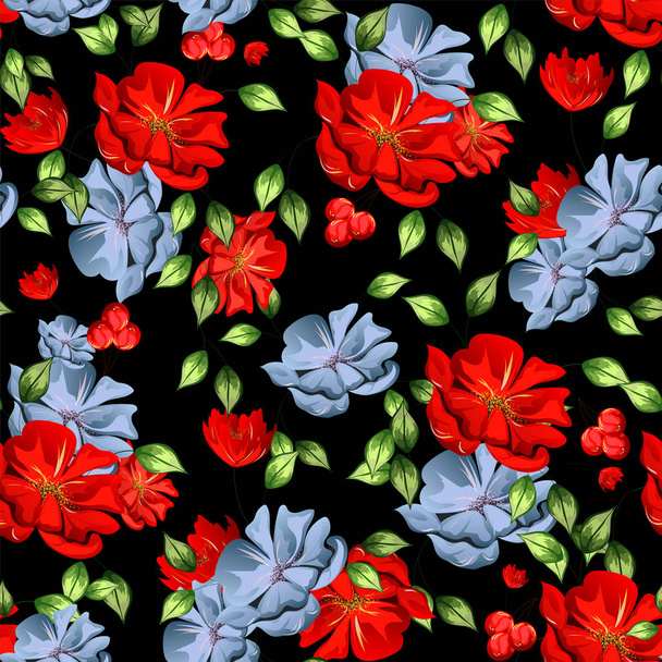 Black seamless floral pattern background. - Vektori, kuva