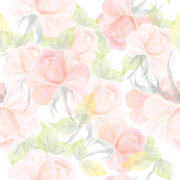 Seamless rose floral pattern background with water color effect. - Vecteur, image