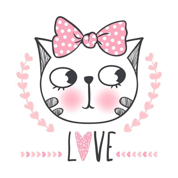 Cute cat vector design. Girly kittens. Fashion Cats face. - Vecteur, image
