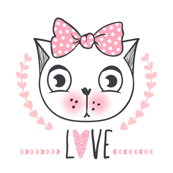 Cute cat vector design. Girly kittens. Fashion Cats face. - Vector, afbeelding