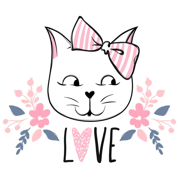 Cute cat vector design. Girly kittens. Fashion Cats face. - Vector, imagen