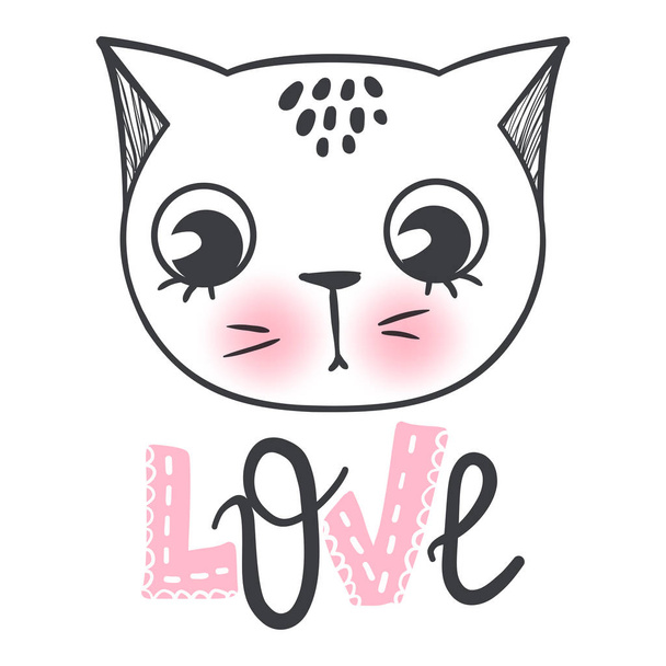 Cute cat vector design. Girly kittens. Fashion Cats face. - Vecteur, image