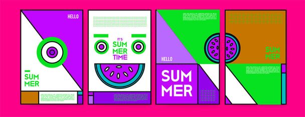 夏のカラフルなポスター デザインのテンプレートです。夏販売の背景やイラストのセットです。夏イベントのポスターとバナーのミニマルなデザイン スタイル  - ベクター画像