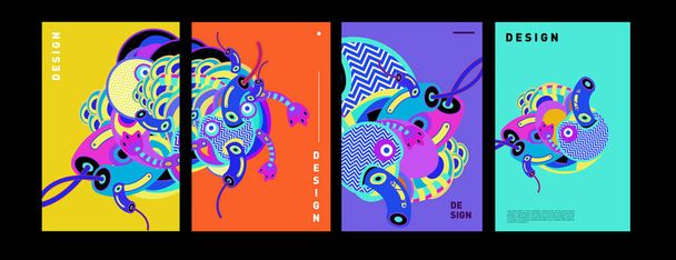 Plantilla de diseño de póster de collage colorido abstracto. ilustración doodle y diseño de cubierta de fluido. Azul, amarillo, rojo, naranja, rosa y verde. Plantilla de cartel de banner vectorial
 - Vector, imagen