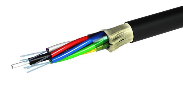 Kabel z optických vláken nad bílé - 3d Render - Fotografie, Obrázek