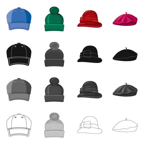 Isolated object of headwear and cap logo. Collection of headwear and accessory vector icon for stock. - Vector, Image