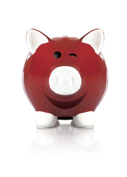 Red Piggy bank winking on the white background - Photo, Image