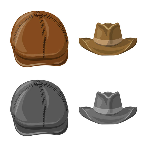 Vector illustration of headwear and cap symbol. Set of headwear and accessory stock symbol for web. - Вектор,изображение