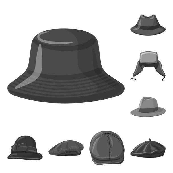 Vector illustration of headwear and cap logo. Set of headwear and accessory vector icon for stock. - Vector, Imagen