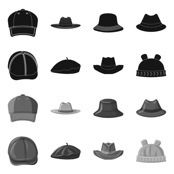 Vector design of headwear and cap icon. Set of headwear and accessory stock symbol for web. - Вектор, зображення