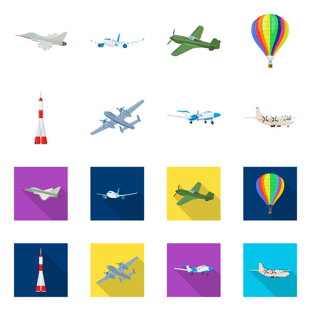 Ilustração vetorial de avião e símbolo de transporte. Conjunto de plano e céu símbolo de estoque para web
. - Vetor, Imagem