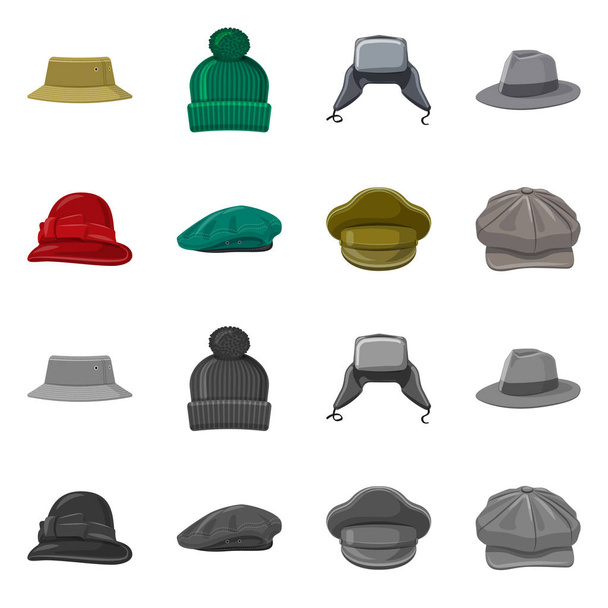 Vector design of headwear and cap logo. Set of headwear and accessory vector icon for stock. - Vector, Imagen