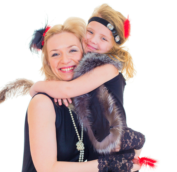 Happy mother and daughter playing on the white background - Foto, immagini