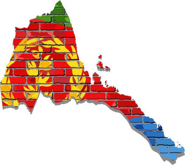 エリトリア地図内部フラグのレンガ壁 - 図では、エリトリア地図 - ベクター画像