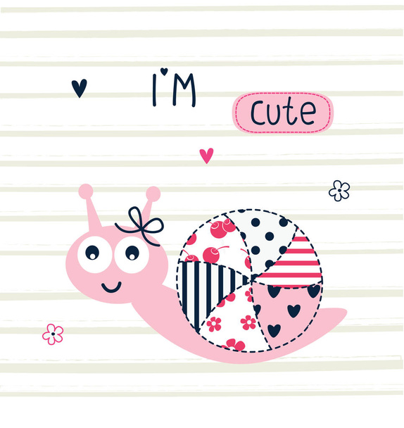 Cute snail vector illustration for baby shower, greeting card, t-shirt design - Vektor, obrázek