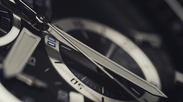 Macro shot of watch with second hand passing. Clock face rack focus. - Footage, Video