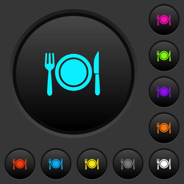 Dinner dark push buttons with vivid color icons on dark grey background - Vector, afbeelding