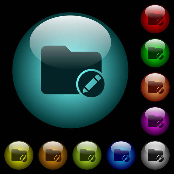 Перейменувати піктограми каталогів кольоровими освітленими сферичними скляними кнопками на чорному тлі. Може використовуватися для чорних або темних шаблонів
 - Вектор, зображення