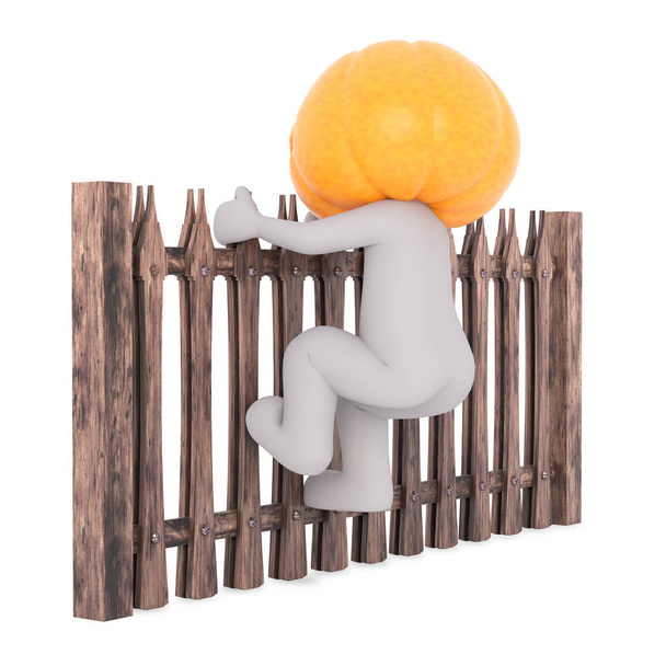 climbing over the fence with a pumpkin head - Photo, Image