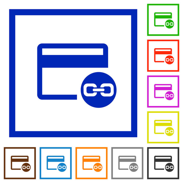 Anexar cartão de crédito à conta ícones de cor plana em quadros quadrados no fundo branco
 - Vetor, Imagem