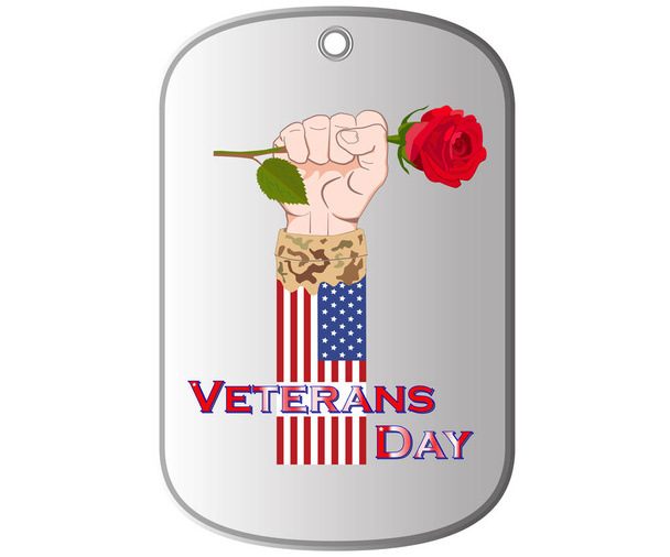 Día de los veteranos 11 de noviembre. Honrando a todos los que sirvieron. En el fondo del medallón del soldado con una rosa como símbolo oficial de la flor
 - Vector, Imagen