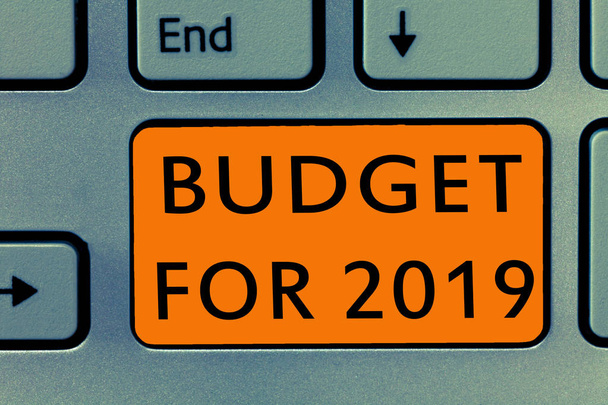 Ecriture manuscrite conceptuelle montrant le budget pour 2019 Texte de la photo d'entreprise Estimation écrite des recettes et des dépenses pour 2019
 - Photo, image
