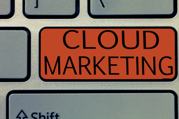 Writing note showing Cloud Marketing. Business photo showcasing The process of an organisation to market their services - Photo, Image